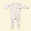 Baby rompersuit with pink alphabet pattern